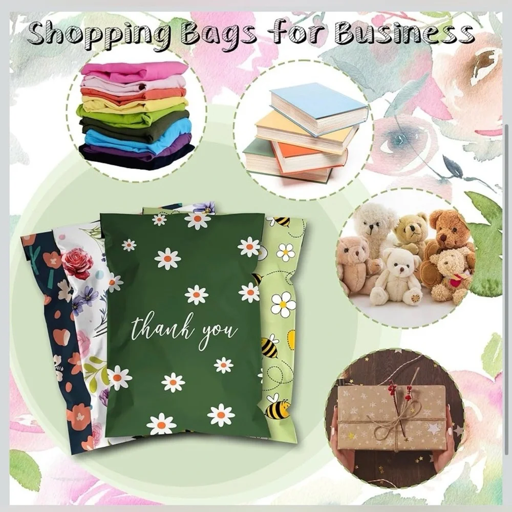 Floral Bee Poly Mailers 10x13 Set of 20 Waterproof Self Seal Shipping Bags